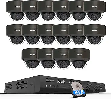 Sistema de cámara de seguridad de 16 canales 4K PoE, 16 x 8MP IK10 Cámara domo a prueba de vandalismo con detección inteligente de vehículos humanos, cámara IP con cable para exteriores, micrófono incorporado 4K 8MP 16CH NVR 4TB HDD, PD54B1616-8M